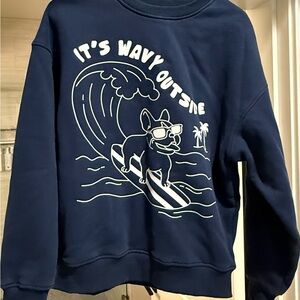 Bailey Rose Blue Crewneck Sweatshirt with Surf Graphic, Size Small